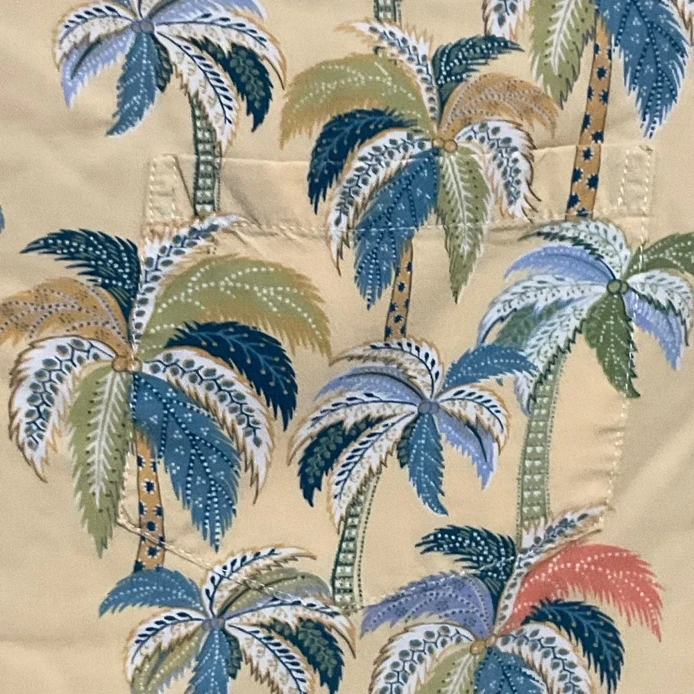 Tori Richard men's shir Hawaiian palm tree print viscose beige short-sleeve M - Picture 4 of 13